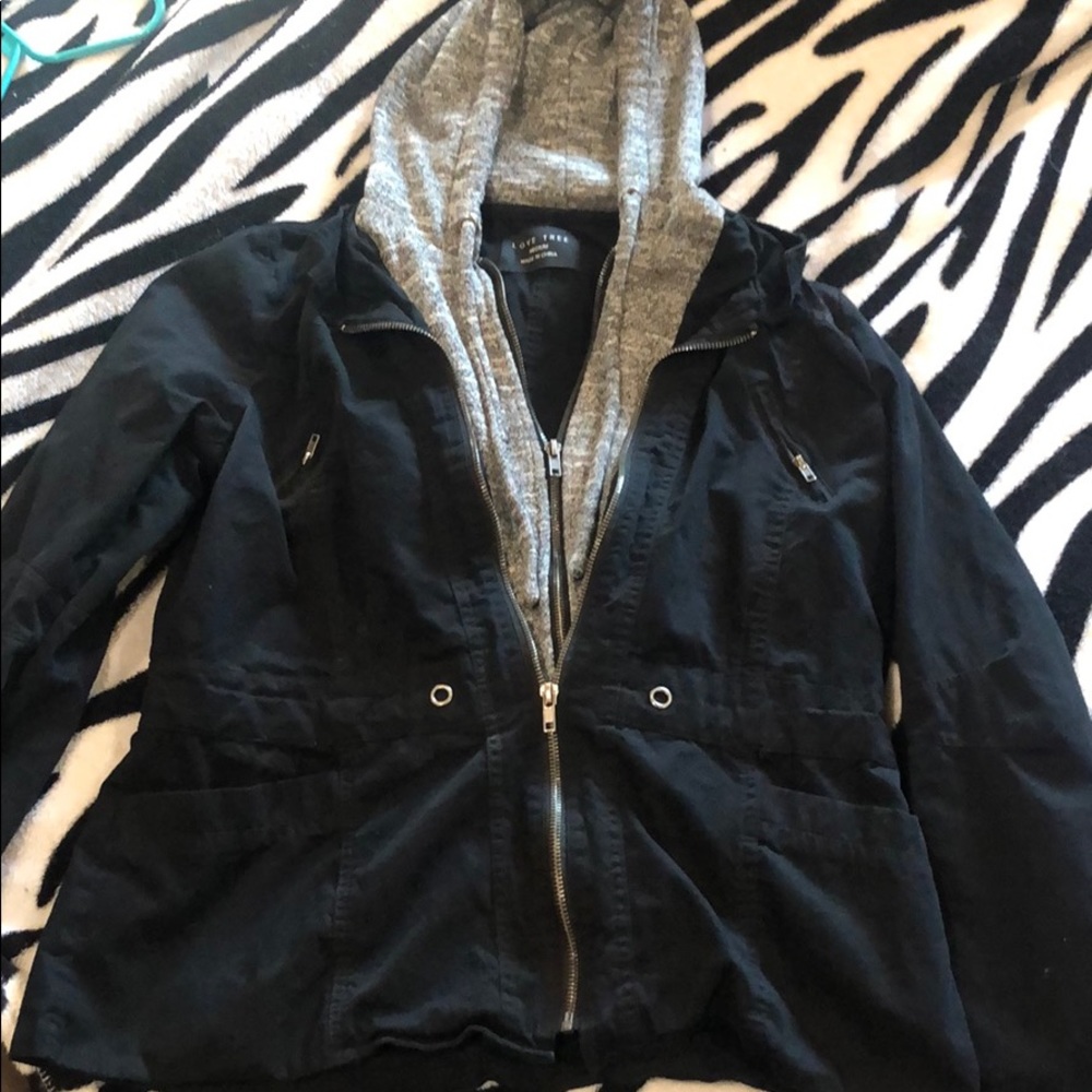 Black jacket, grey hood & zipper